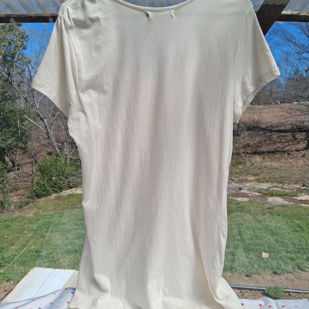 Women’s Cream Crochet-Trim Scoop Neck Top Cotton Blend - Picture 4 of 6